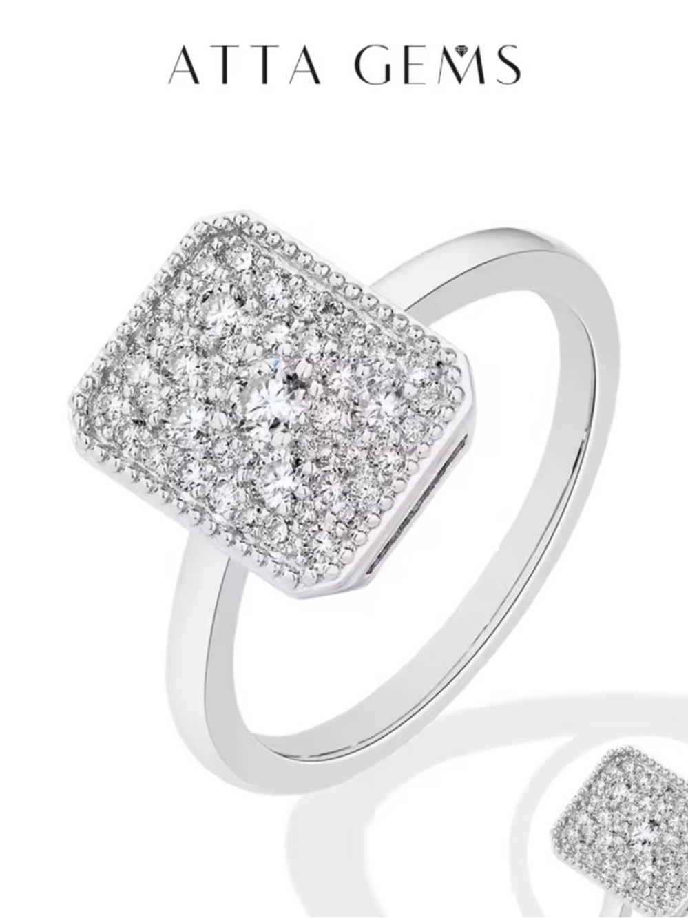 ATTA GEMS White Diamond Pavé Square Halo Ring size 10